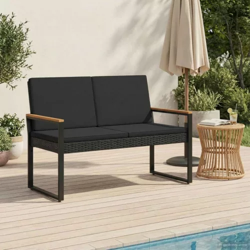  Kerti pad párnával Fekete 107 x 61 x 80 cm polirattan