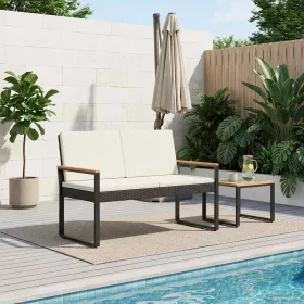    Kerti pad Fekete és krémfehér 107 x 61 x 80 cm polirattan