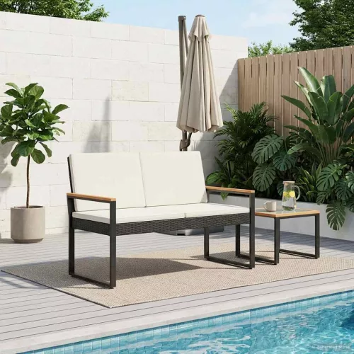  Kerti pad Fekete és krémfehér 107 x 61 x 80 cm polirattan