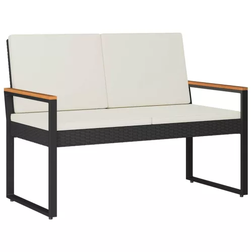  Kerti pad Fekete és krémfehér 107 x 61 x 80 cm polirattan
