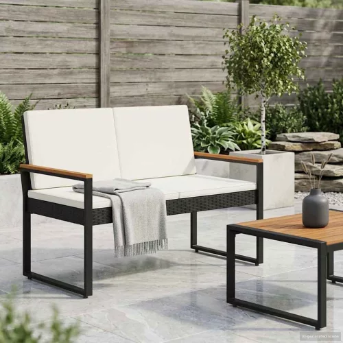  Kerti pad Fekete és krémfehér 107 x 61 x 80 cm polirattan