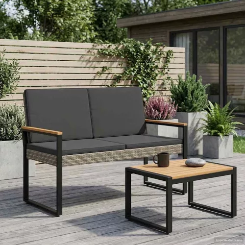  Kerti pad Szürke és sötétszürke 107 x 61 x 80 cm polirattan