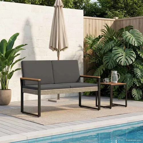  Kerti pad Szürke és sötétszürke 107 x 61 x 80 cm polirattan