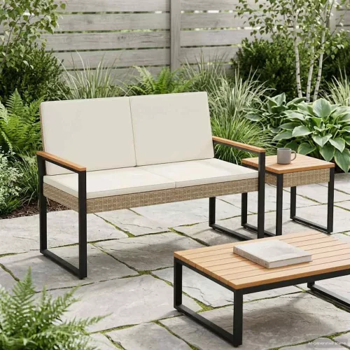  Kerti pad Beige és Krémszínű 107 x 61 x 80 cm polirattan
