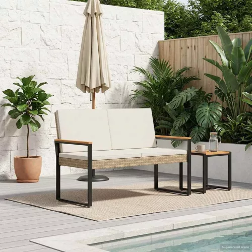 Kerti pad Beige és Krémszínű 107 x 61 x 80 cm polirattan