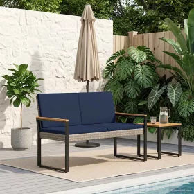    Kerti pad Szürke és sötétkék 107 x 61 x 80 cm polirattan