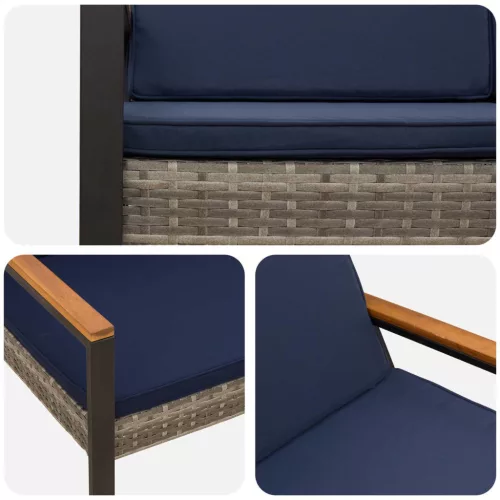  Kerti pad Szürke és sötétkék 107 x 61 x 80 cm polirattan