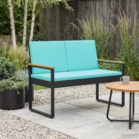    Kerti pad párnával Fekete és Türkiz 107 x 61 x 80 cm polirattan