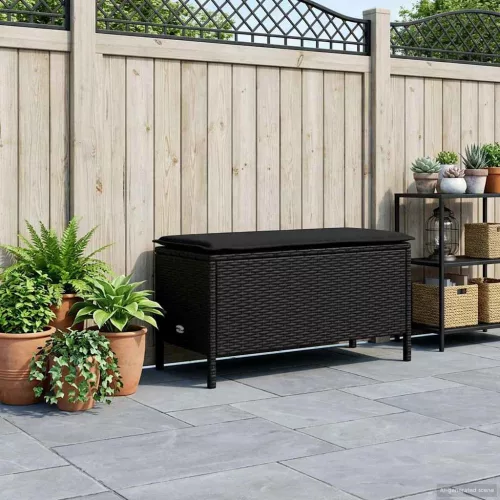  Kerti lábtartó párnával Fekete 80 x 38 x 45 cm PE Rattan