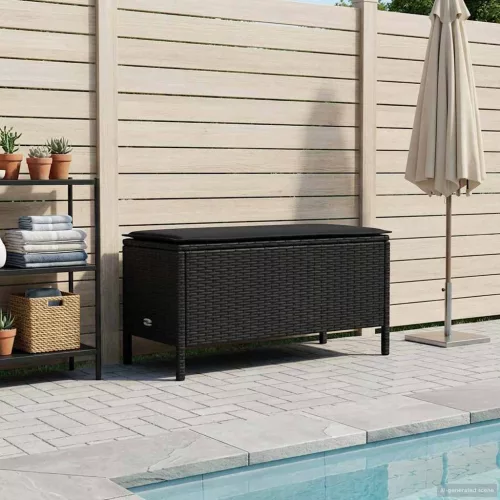  Kerti lábtartó párnával Fekete 80 x 38 x 45 cm PE Rattan