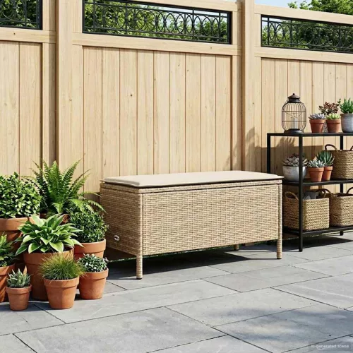  Kerti lábtartó párnával Beige és krém 80 x 38 x 42 cm PE Rattan