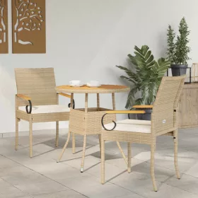    Kerti székek 2 pcs Beige és Krémszínű Polirattan és akác