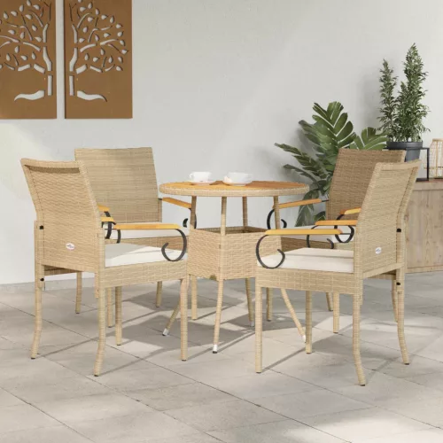  Kerti székek 4 pcs Beige és Krémszínű Polirattan és akác