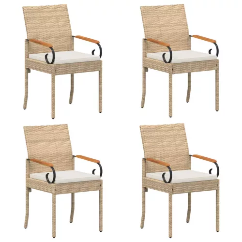  Kerti székek 4 pcs Beige és Krémszínű Polirattan és akác
