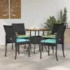  Kerti székek párnával 4 pcs Fekete és Türkiz Polirattan és akác