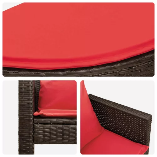  Kerti kanapé Barna és Piros 168 x 168 x 180 cm polirattan