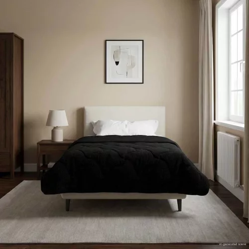  Nyári Takarmány Fekete 155 x 200 cm Mikroszálas és Teddy plüss