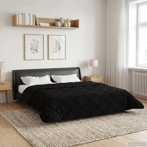  Nyári Takarmány Fekete 200 x 240 cm Mikroszálas és Teddy plüss