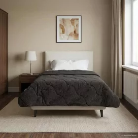    Téli takaró Antracit 135 x 200 cm Mikroszálas és Teddy plüss
