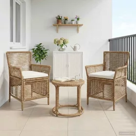  Kültéri szék párnával 2 pcs Beige és krém polirattan