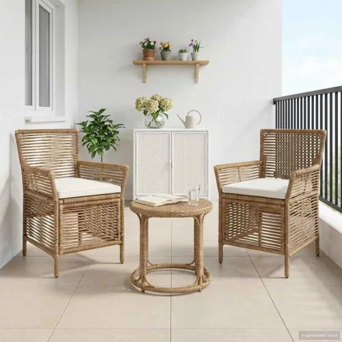  Kültéri szék párnával 2 pcs Beige és krém polirattan