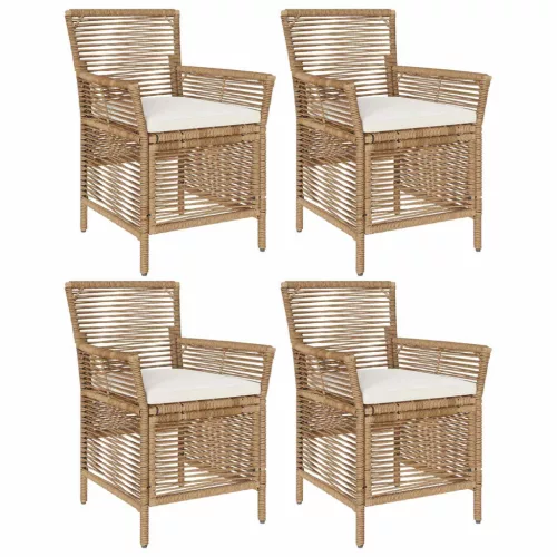  Kültéri szék párnával 4 pcs Beige és krém polirattan