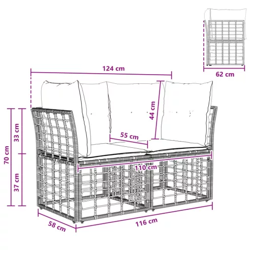  Kültéri kétfős kanapé 2 pcs Természetes és Krémszínű Fehér