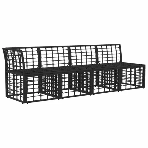  4-Személyes Kerti Kanapé Bal Karfával 4 pcs Fekete polirattan