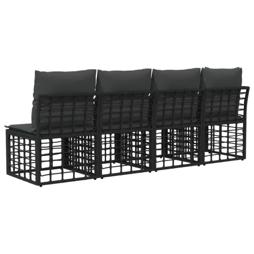  4-Személyes Kerti Kanapé Bal Karfával 4 pcs Fekete polirattan