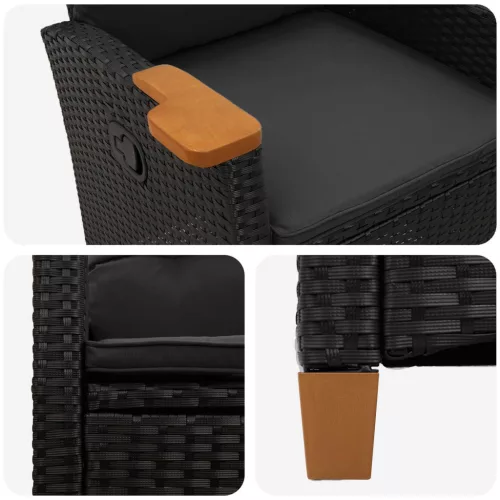  Dönthető szék tea tállal Fekete 62 x 64 x 112 cm polirattan