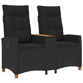    Dönthető pad asztallal Fekete 126 x 65 x 112 cm polirattan