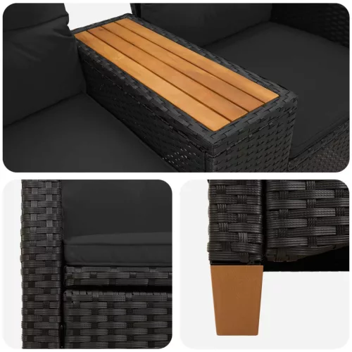  Dönthető pad asztallal Fekete 126 x 65 x 112 cm polirattan