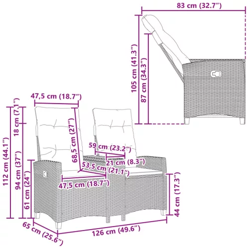  Dönthető pad asztallal Fekete 126 x 65 x 112 cm polirattan