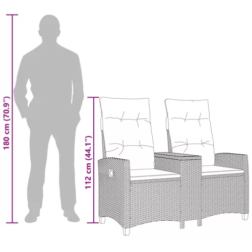  Dönthető pad asztallal Fekete 126 x 65 x 112 cm polirattan