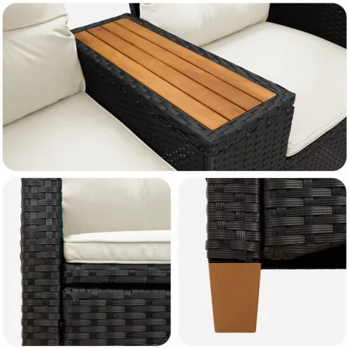  Dönthető pad asztallal Fekete és krémfehér 126 x 65 x 112 cm