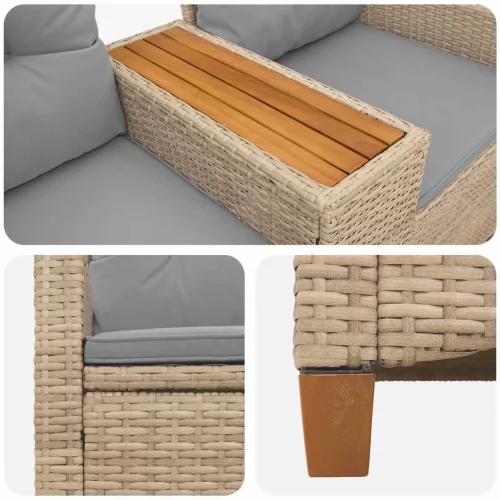  Dönthető pad asztallal Beige és Világosszürke 126 x 65 x 112 cm