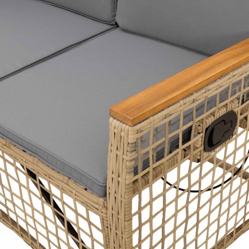  Kerti dönthető kanapé szett Beige és Világosszürke polirattan