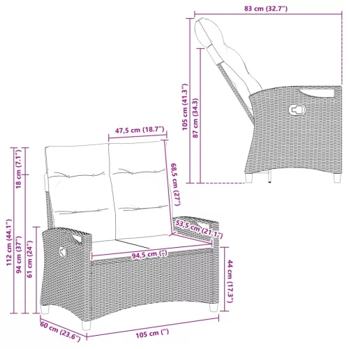  Kerti pad Fekete és Krém 105 x 60 x 112 cm Acél és poliészter