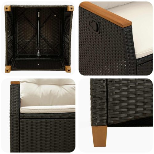  Fekvő Kerti Szék Fekete és Krém 64 x 57,5 x 112 cm polirattan