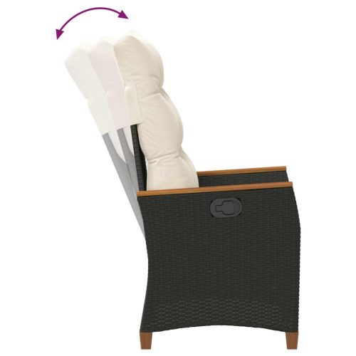  Fekvő Kerti Szék Fekete és Krém 64 x 57,5 x 112 cm polirattan