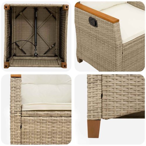  Fekvő Kerti Szék Beige és krém 64 x 57,5 x 112 cm polirattan