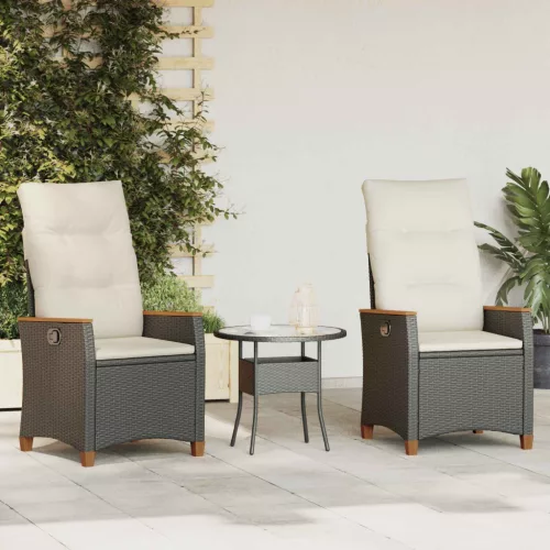  Fekvő Kerti Szék Fekete és Krém 64 x 57,5 x 112 cm polirattan