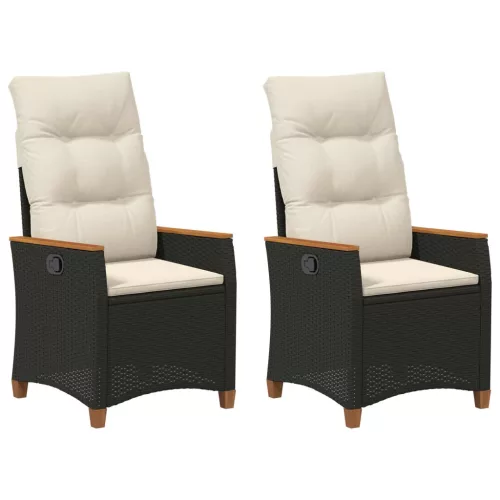  Fekvő Kerti Szék Fekete és Krém 64 x 57,5 x 112 cm polirattan