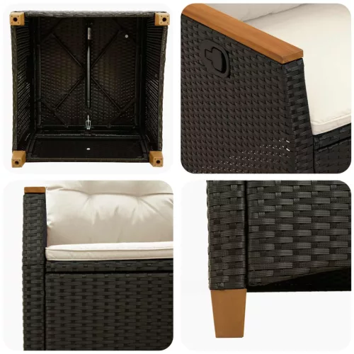  Fekvő Kerti Szék Fekete és Krém 64 x 57,5 x 112 cm polirattan