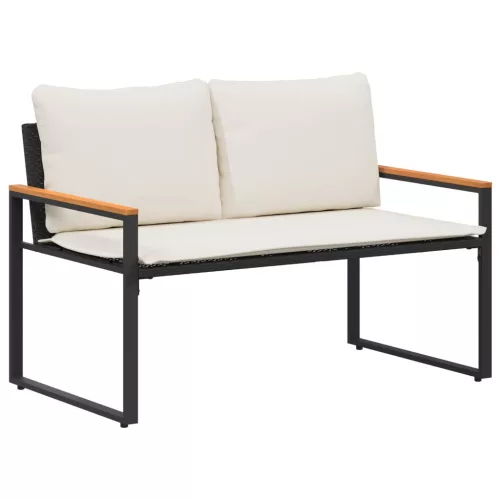  pad párnával Fekete és krémfehér 115 x 65 x 72 cm Rattan