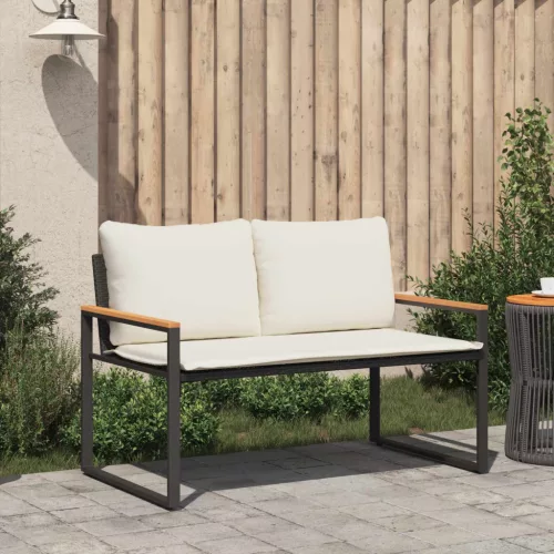  pad párnával Fekete és krémfehér 115 x 65 x 72 cm Rattan
