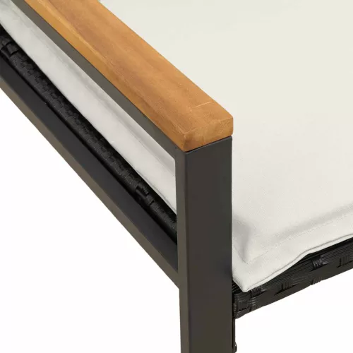  pad párnával Fekete és krémfehér 115 x 65 x 72 cm Rattan