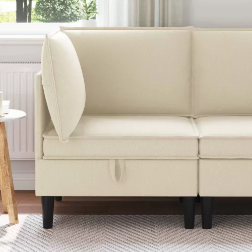  Sarok Sofa tárolóval Krémszínű Bársony