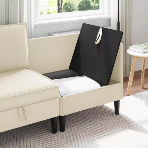  Sarok Sofa tárolóval Krémszínű Bársony