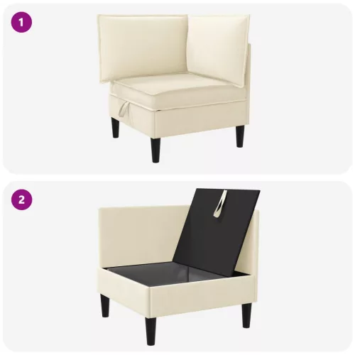  Sarok Sofa tárolóval Krémszínű Bársony